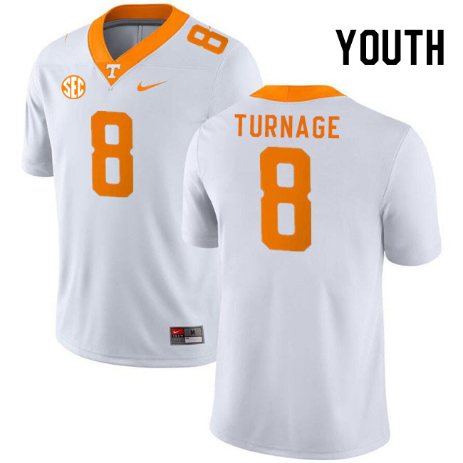 Youth #8 Brandon Turnage Tennessee Volunteers College Football Jerseys Stitched Sale-White - Click Image to Close